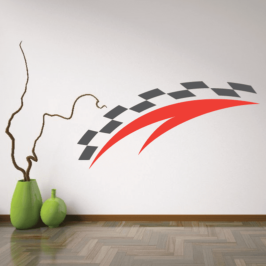 Checkered flag wall decal sticker with red swoosh