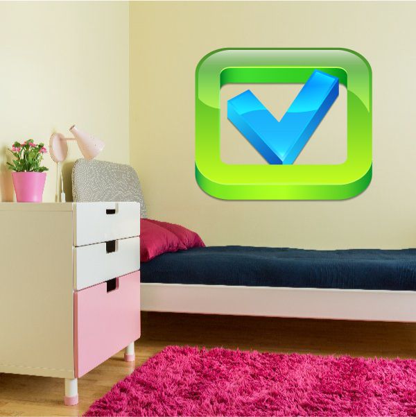 Green-framed blue checkmark vinyl wall decal