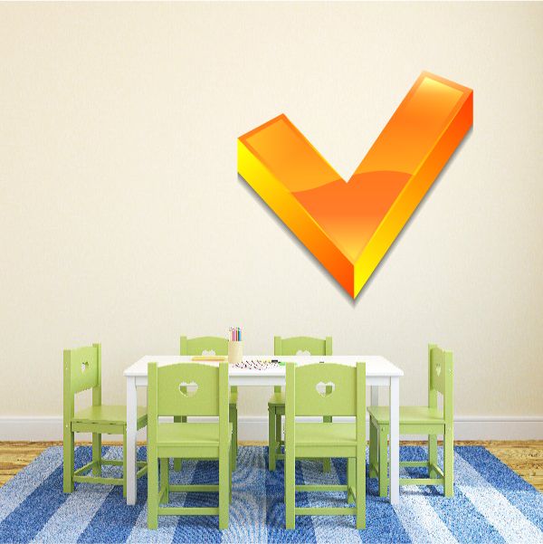 Orange checkmark wall decal, glossy vinyl