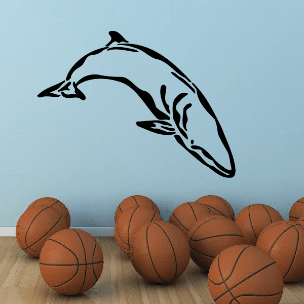 Diving whale decal with black silhouette and playful splash lines