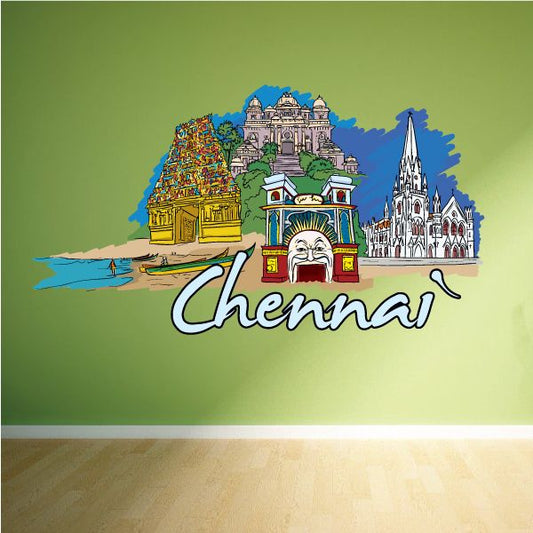 Chennai sticker with illustrated city landmarks and 'Chennai' text