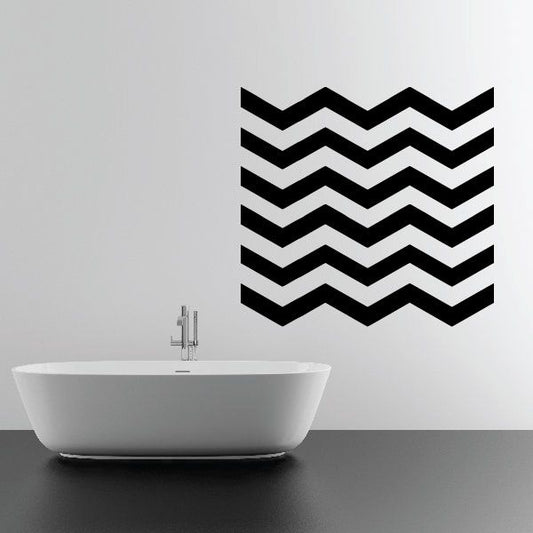 Chevron wall decal with stacked black zigzag stripes for walls or bathrooms