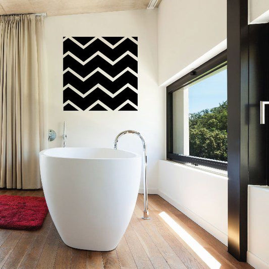 Chevron wall decal with black and white zigzag pattern, vinyl sticker in square layout