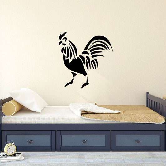 Chicken carved wall decal, black rooster silhouette with detailed feathers