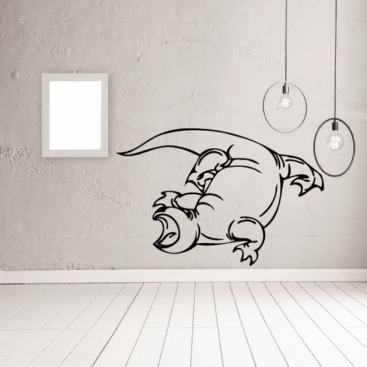 Chomping dinosaur wall decal in black line art