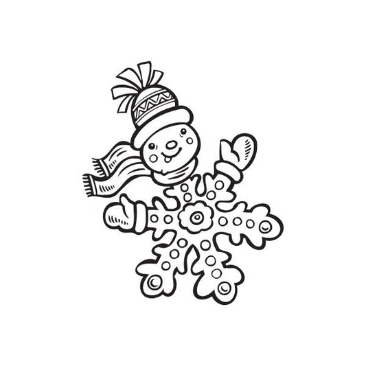 Christmas snowflake snowman decal with striped hat and scarf, black outline