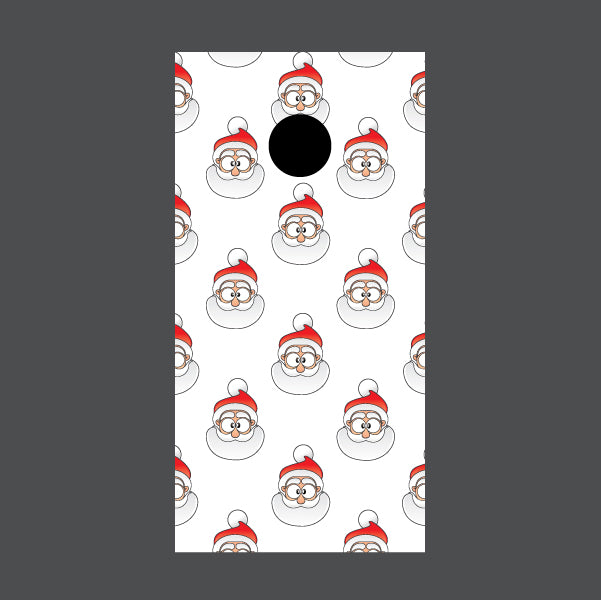 Santa face pattern on cornhole board wrap