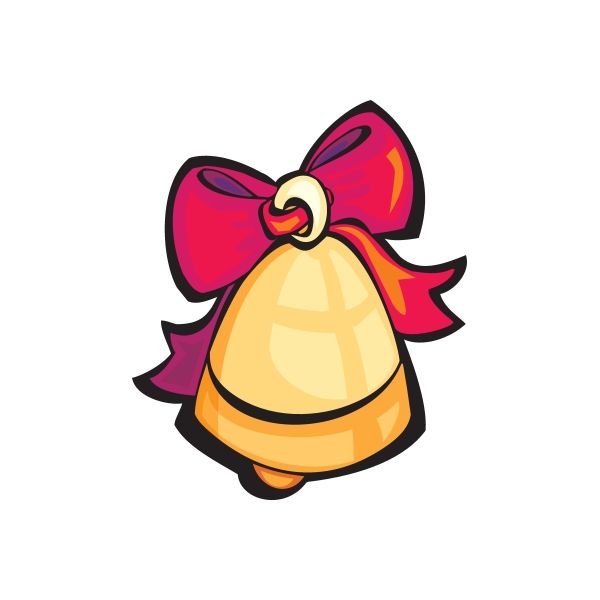 Christmas bell ribbon sticker with pink bow and golden bell