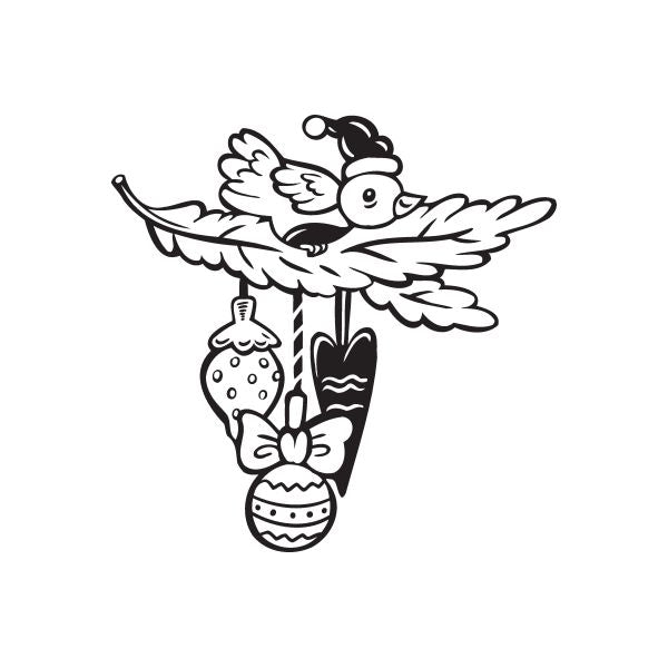 Image of Christmas Decorations Happy Bird and Ornaments Decal