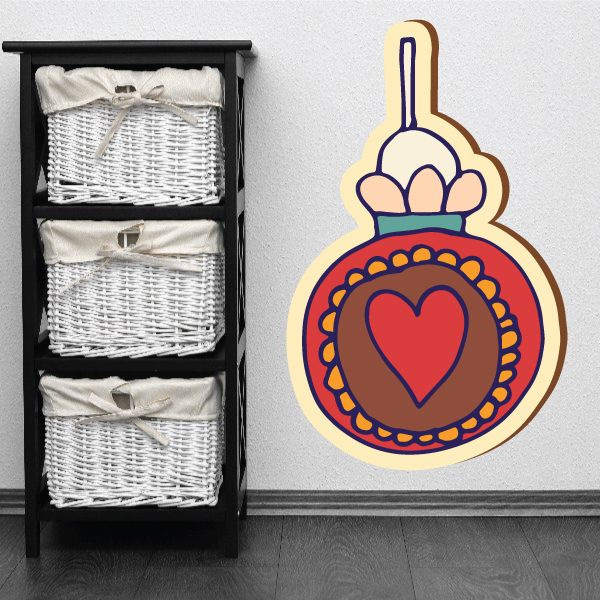 Colorful heart ornament vinyl wall sticker with red heart center and brown circle