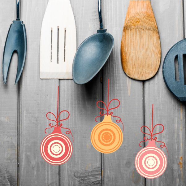 Christmas ornament decal set with abstract circle designs in red, orange, and pink