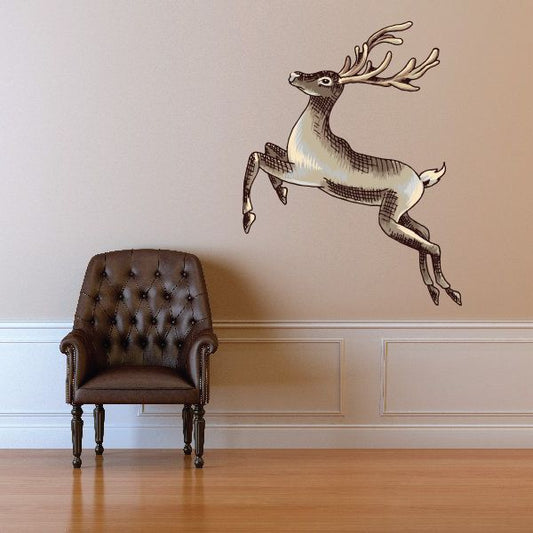 Jumping reindeer Christmas wall sticker: white and brown reindeer with antlers.