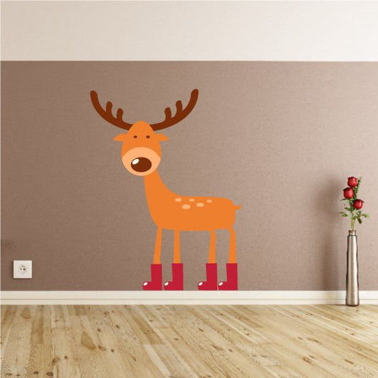 Christmas reindeer sticker with boots, orange body and brown antlers