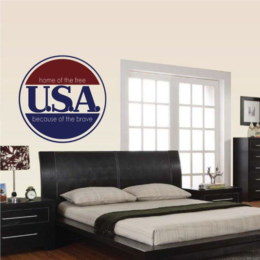 Printed circular die cut decal with 'USA' and 'home of the free' text