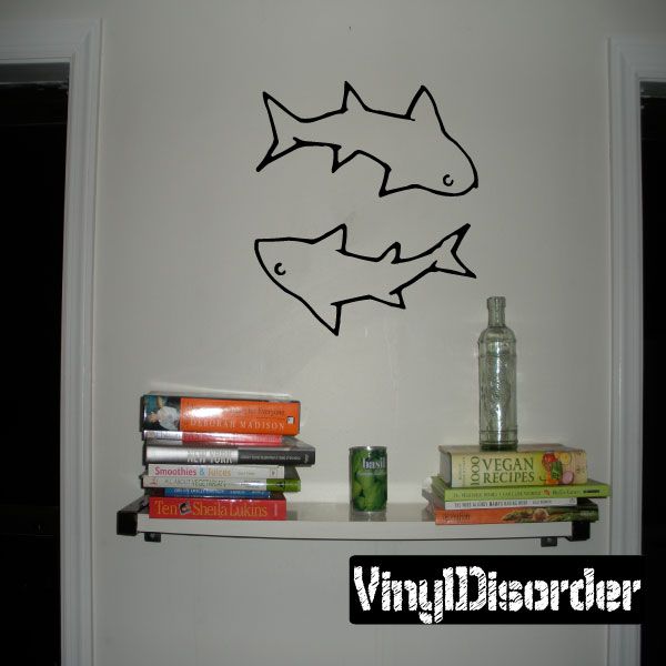 Circling sharks decal with two black outline fish swimming in a loop