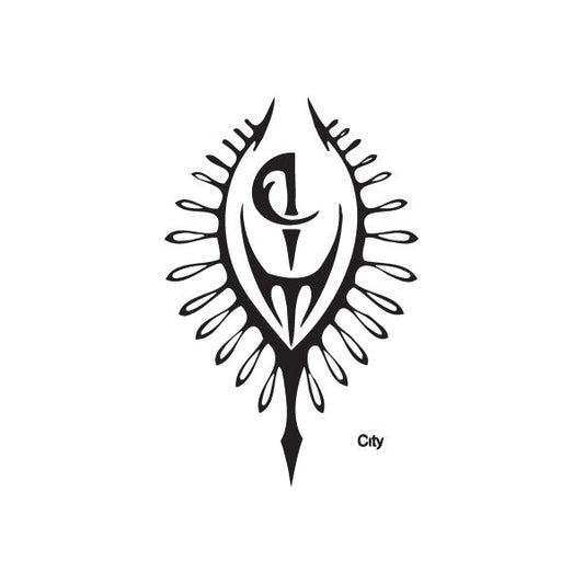 City graffiti decal with black feathered emblem and "City" text