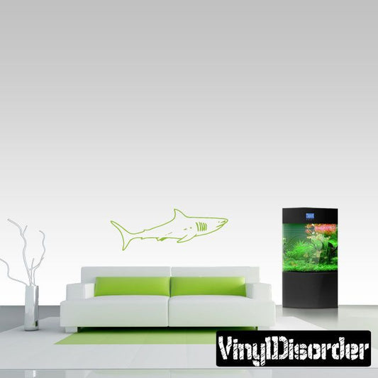 Great white shark wall decal, classic outline design in muted green and gray