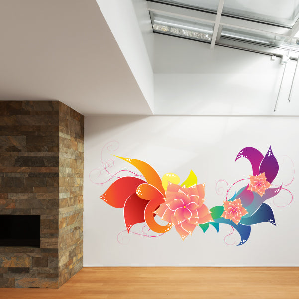 A transparent sticker featuring a vibrant floral pattern