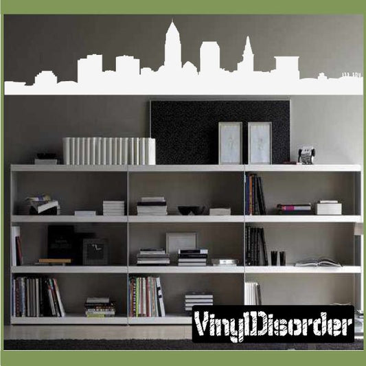Cleveland skyline wall decal with white city silhouette