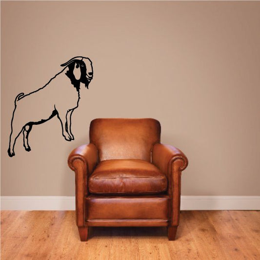 Climbing Boer goat wall decal in black outline, arched pose