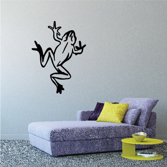 Climbing frog toad wall decal, black outline of a jumping frog