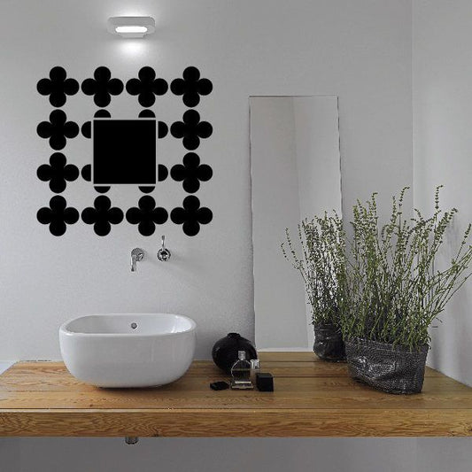 Black clover wall decal with centered square and dangling earring silhouettes