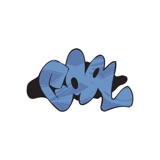 Graffiti sticker with blue graffiti letters and black outline