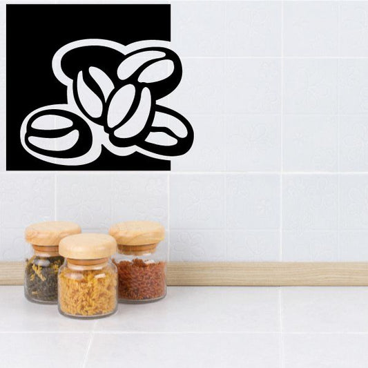 Coffee beans decal with white outline bean cluster on dark background