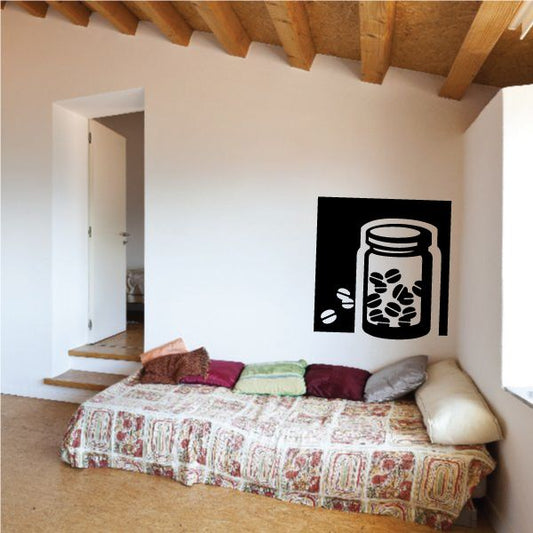 Coffee jar coffee-bean wall decal in black with white outline