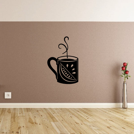 Coffee cup wall decal with steaming black mug icon