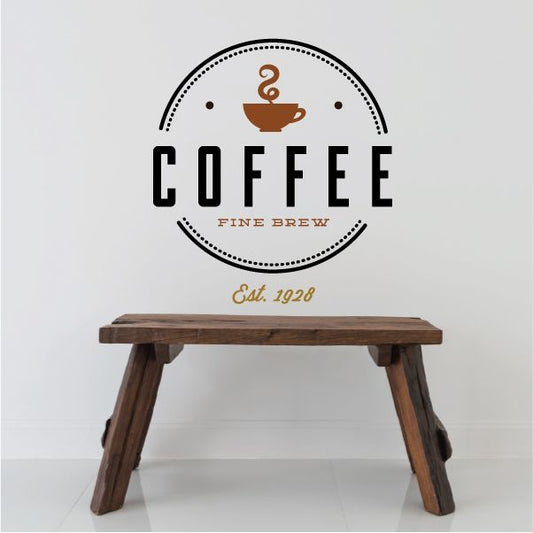 Coffee printed decal with circular logo, cup icon, and 'COFFEE' text