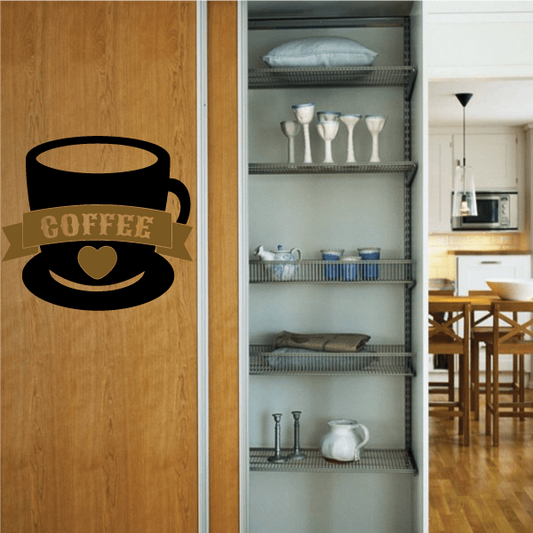 Coffee-themed wall decal with coffee cup, heart, and "COFFEE" banner