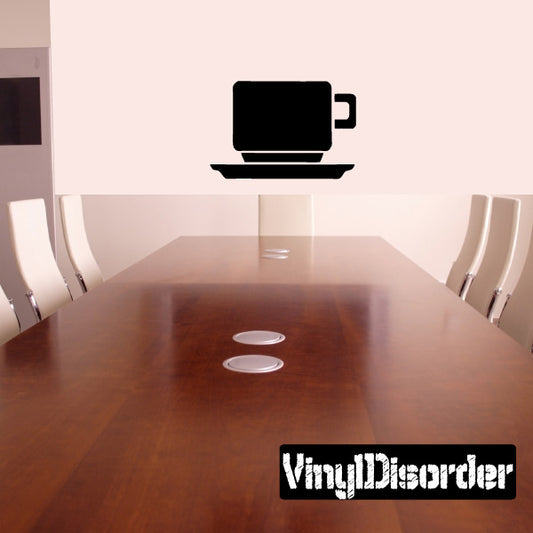 Coffee mug and saucer wall decal icon with steam, black