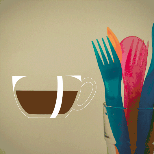 Coffee mug sticker with white outline and brown coffee filling