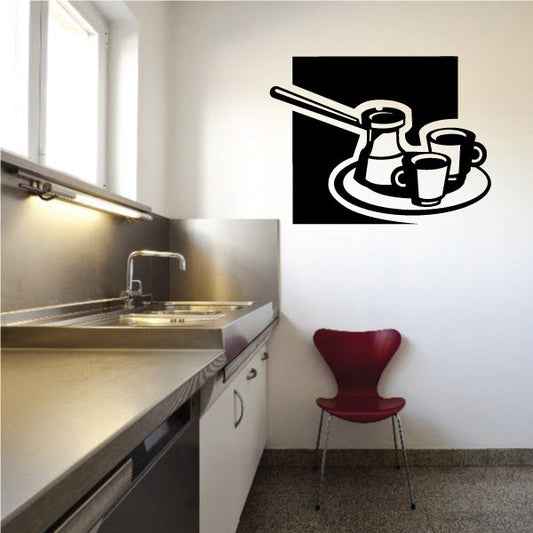 Coffee press and mugs wall decal in black with white icon