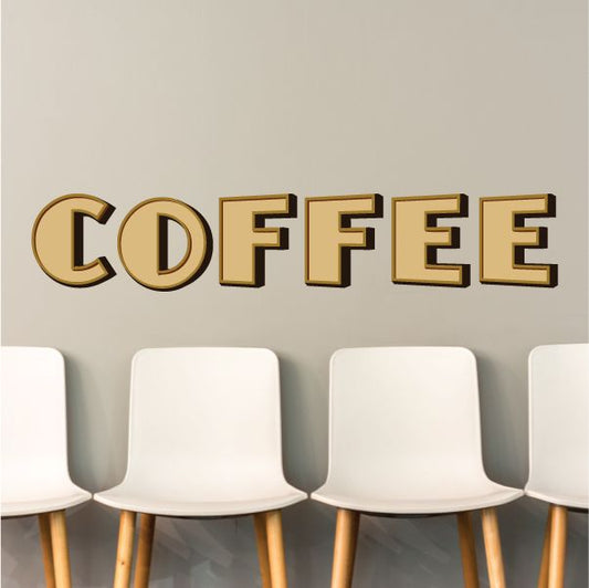Coffee decal with large gold 'COFFEE' lettering and dark outline