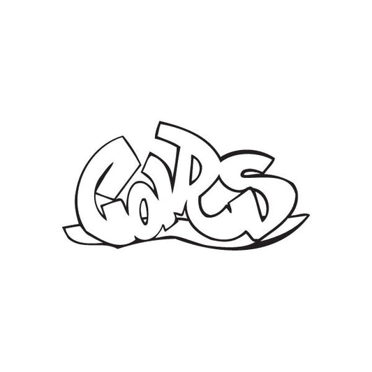 Graffiti decal with black outline letters and white fill