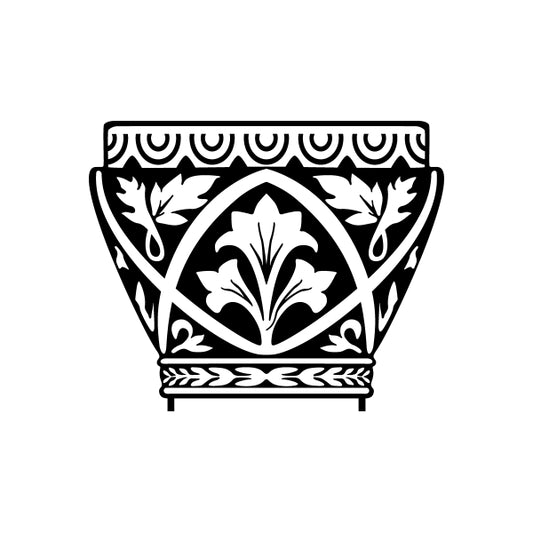 Black decorative column decal with ornate capital scroll and leaf filigree