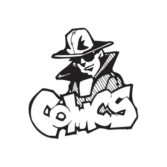 Comic graffiti decal, black-and-white character with fedora hat