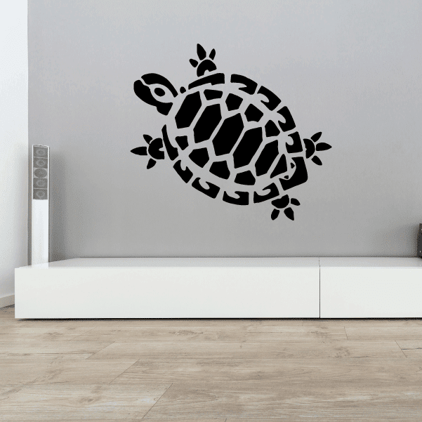 Black common box turtle wall decal with detailed shell and feet