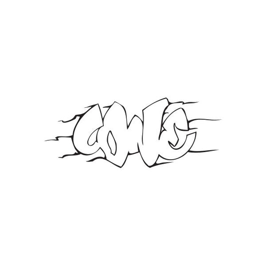 Graffiti decal sticker with stylized bubble lettering, black line art