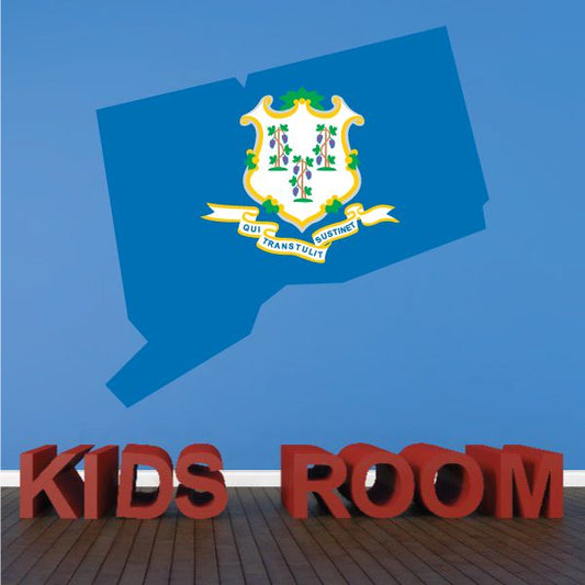 Connecticut state flag sticker, blue outline with crest emblem