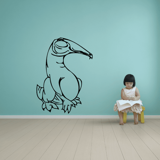 Black dinosaur wall decal of a standing cartoon T-rex with roaring pose