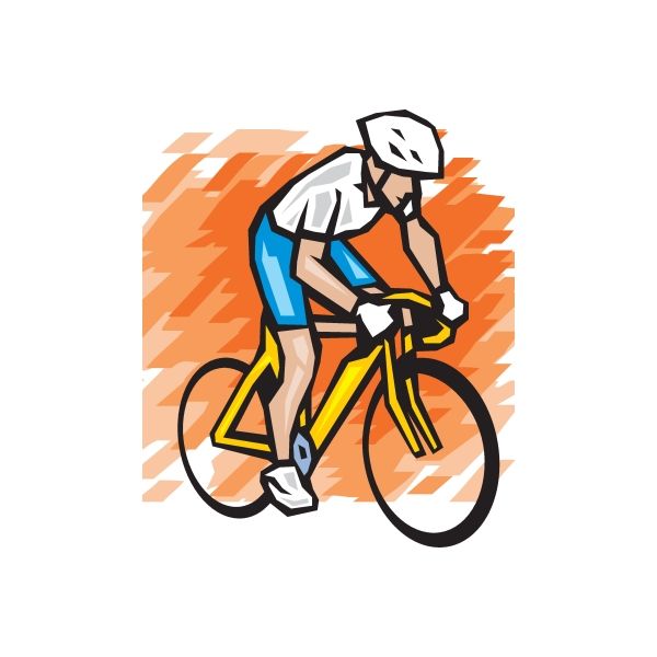 Cartoon cyclist sticker with black helmet and blue jacket riding a bicycle