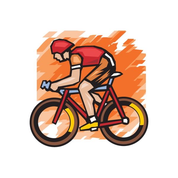 Cyclist riding side profile sticker, illustrated on bicycle with orange lightning burst