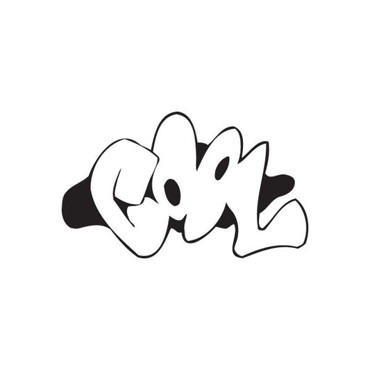 Graffiti decal sticker with bold black and white lettering