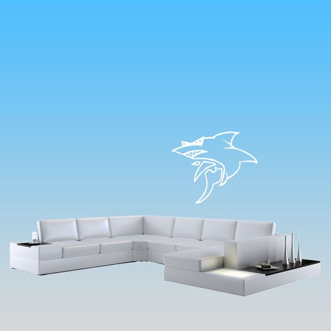 White shark decal wall sticker with three fin shapes