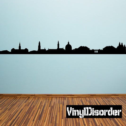 Copenhagen Denmark skyline vinyl decal with dark city silhouette and tower details