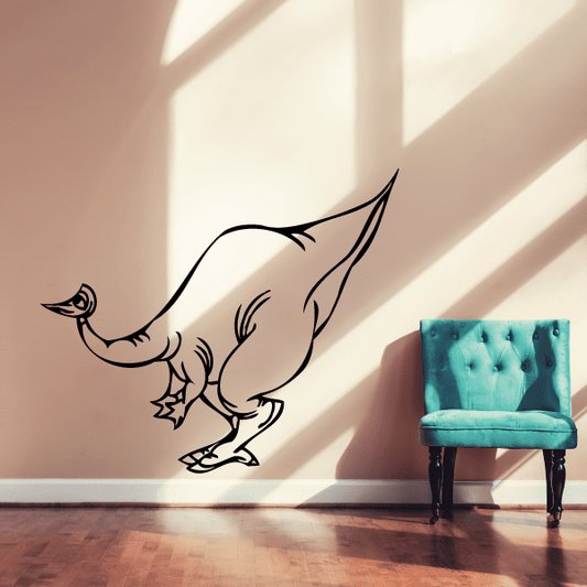 Dinosaur wall decal, black line-art design with long tail and claws