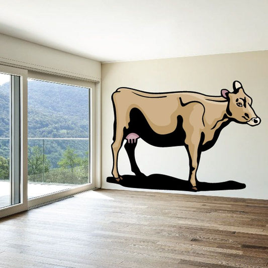 Standing cow with udders sticker, beige with black patches